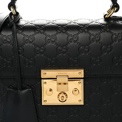Guccissima Signature Small Padlock Top Handle Bag  Black