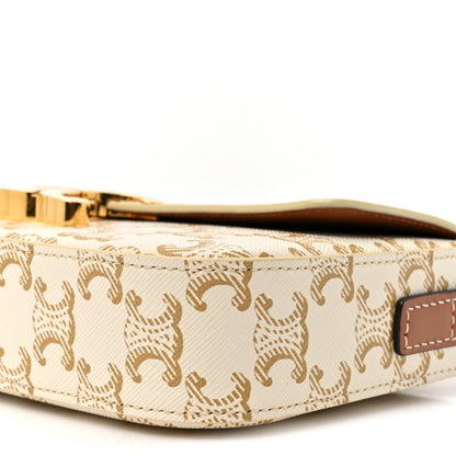 Canvas Calfskin Triomphe Shoulder Bag White