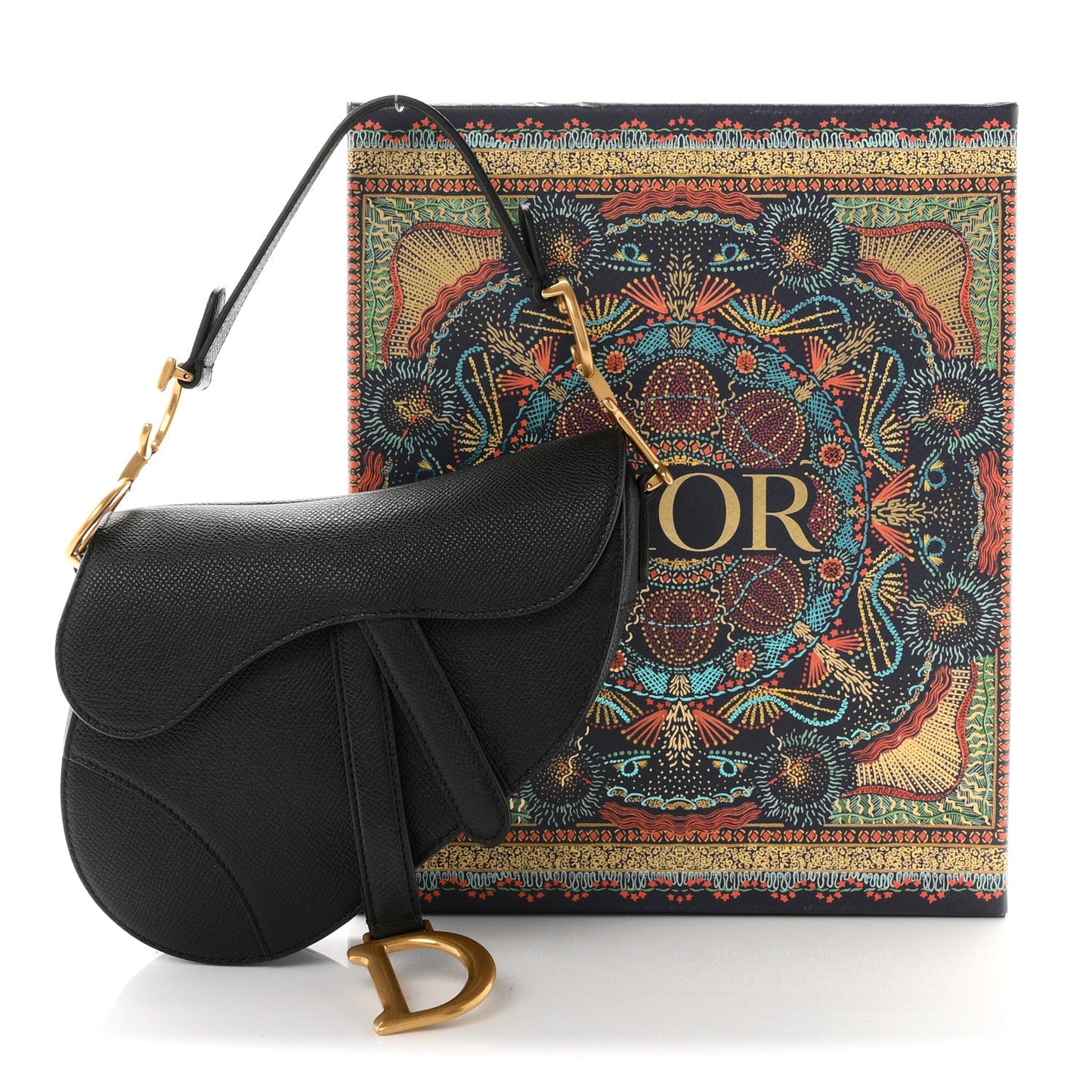 Grained Calfskin Mini Saddle Bag Black