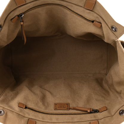 Canvas Calfskin Large Route Shoulder Bag Khaki