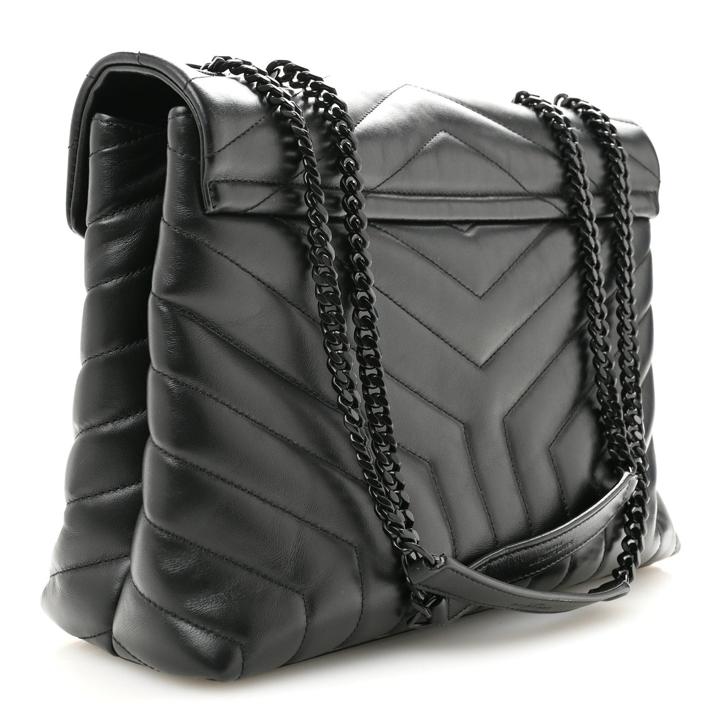 Calfskin Y Quilted Monogram Monochrome Medium Loulou Chain Satchel Black