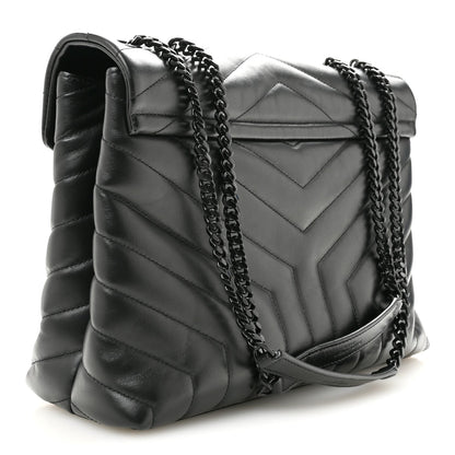 Calfskin Y Quilted Monogram Monochrome Medium Loulou Chain Satchel Black