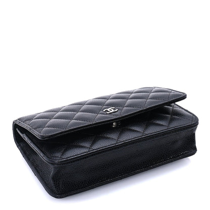 Caviar Quilted Wallet on Chain WOC  Black