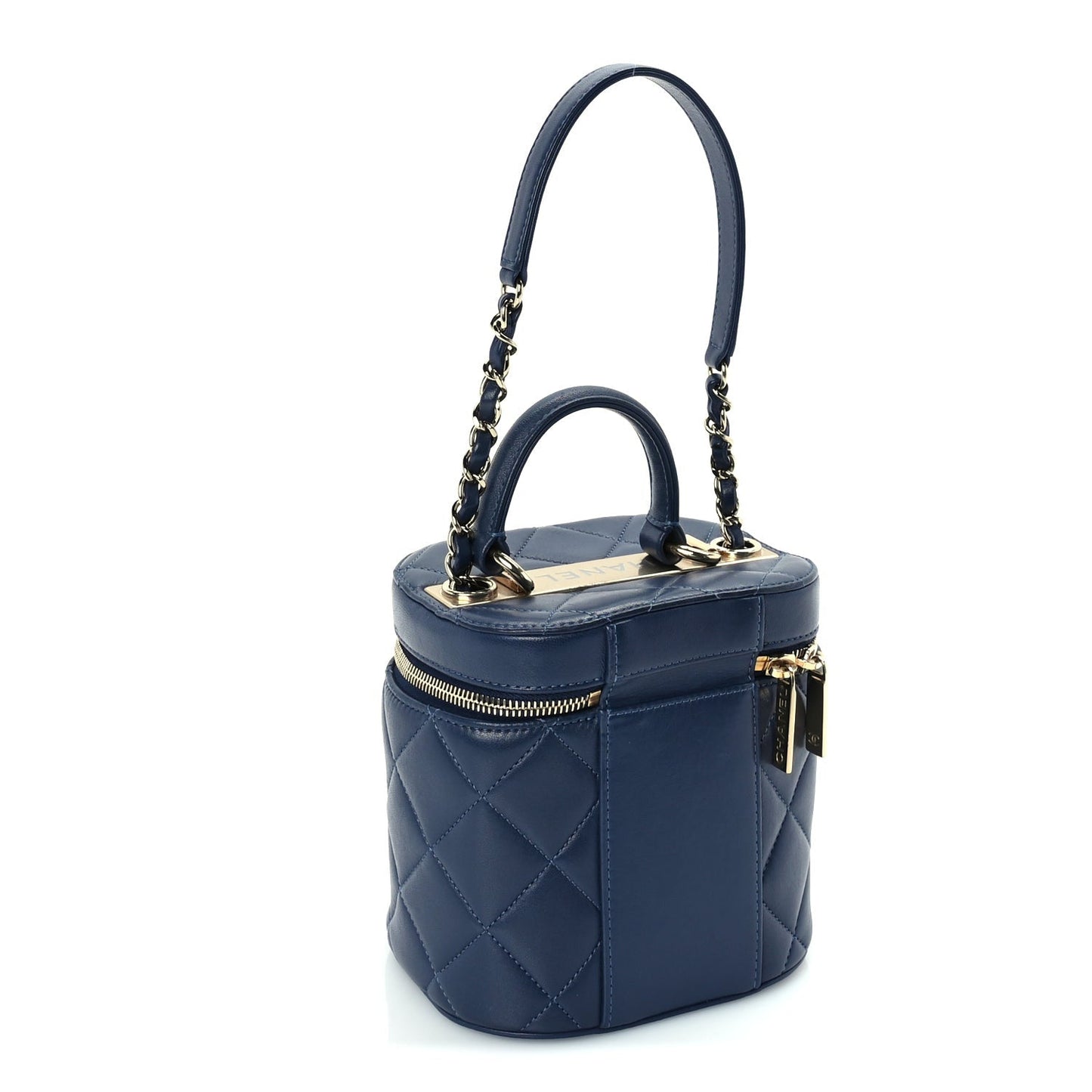 Lambskin Quilted Trendy Vanity Case Blue