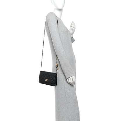 Lambskin Quilted CC Pearl Crush Wallet on Chain WOC Black