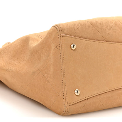 Grained Nubuck Calfskin Quilted Maxi Shopping Bag Beige