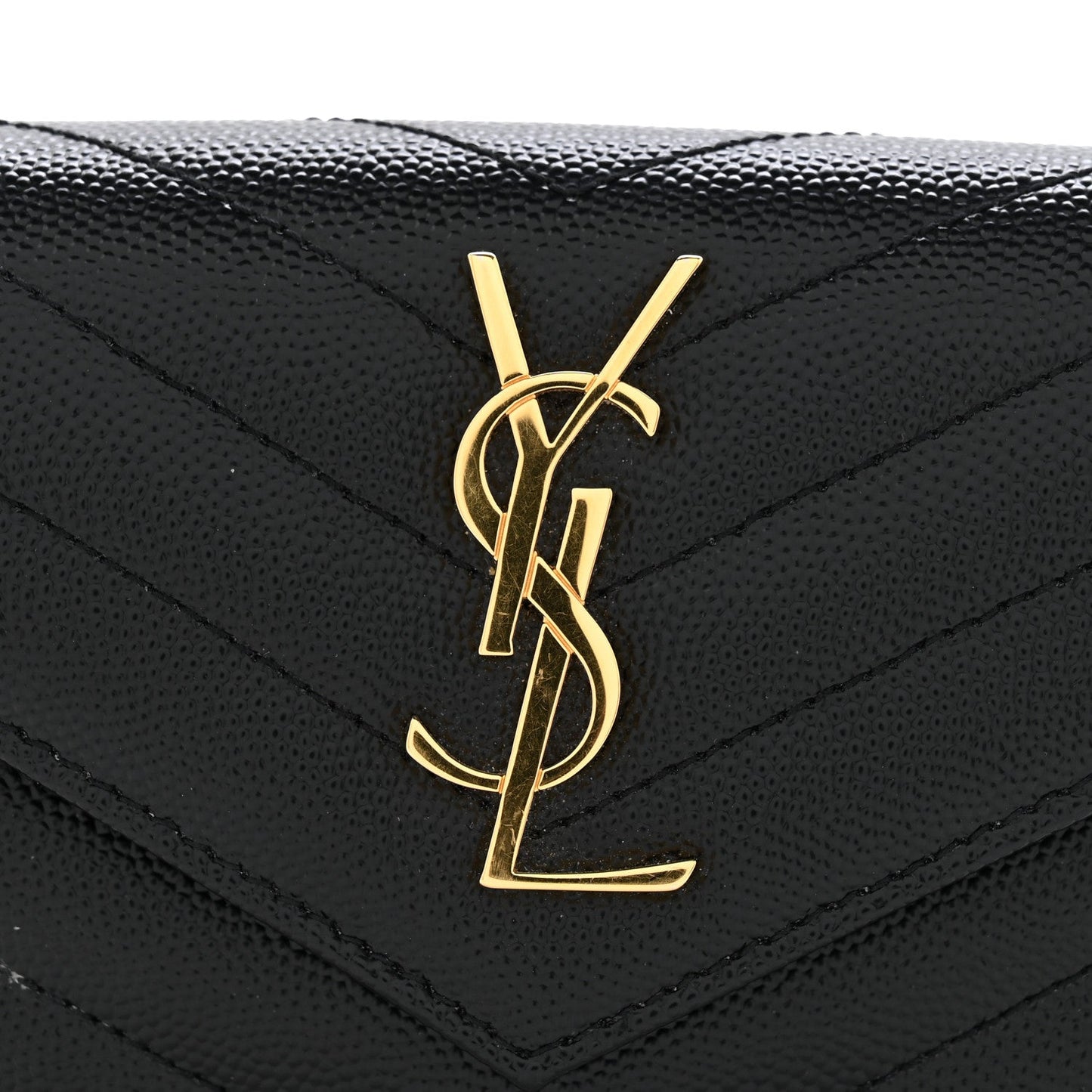 Grain De Poudre Matelasse Chevron Monogram Compact Tri Fold Wallet Black