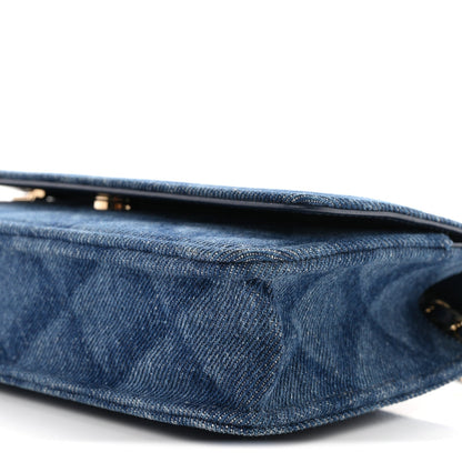 Denim Printed Wallet On Chain WOC Dark Blue