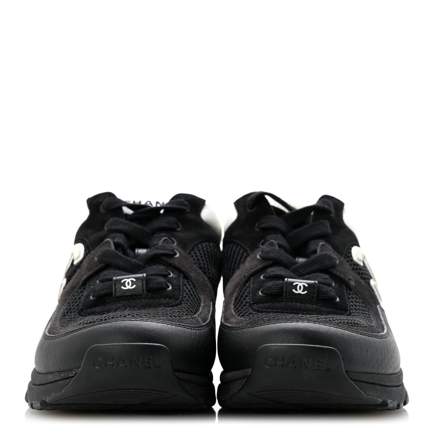 Mesh Suede Grained Calfskin Womens CC Sneakers 38 Black White