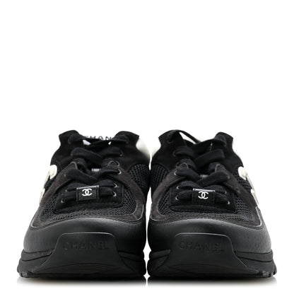 Mesh Suede Grained Calfskin Womens CC Sneakers 38 Black White