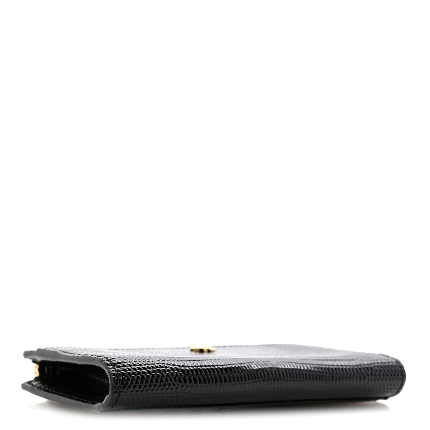 Calfskin Lizard Embossed Zip Card Holder Black