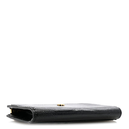 Calfskin Lizard Embossed Zip Card Holder Black