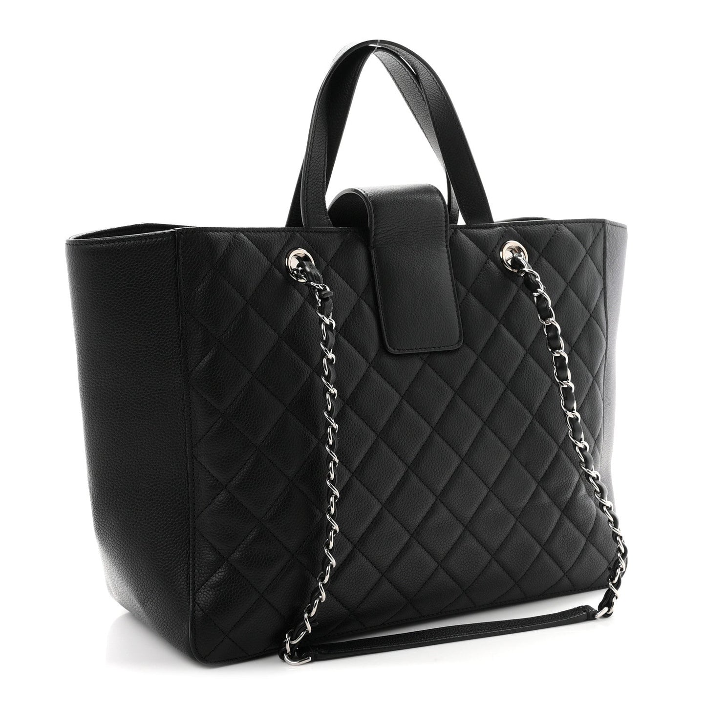 Caviar Quilted Large CC Box Shopping Tote Black