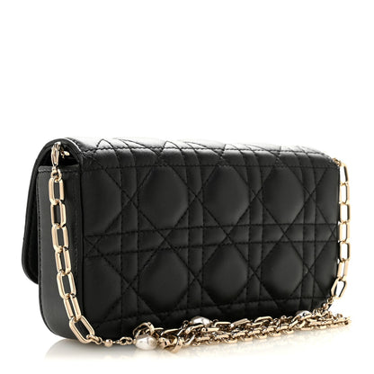 Lambskin Cannage Dior Talk Phone Pouch  Black