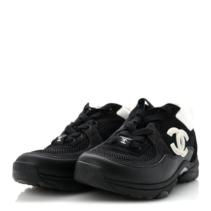 Mesh Suede Grained Calfskin Womens CC Sneakers 38 Black White