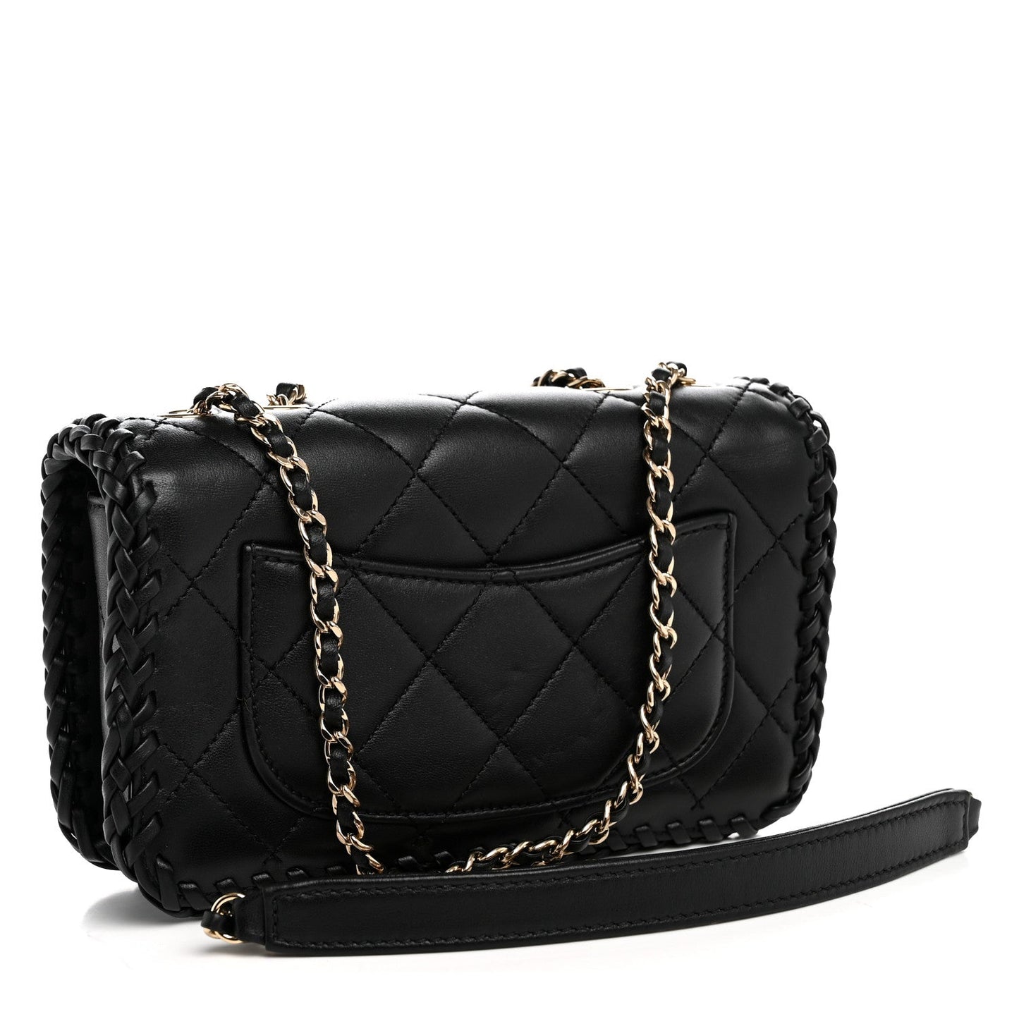 Lambskin Quilted Small Whipstitch Flap Bag Black