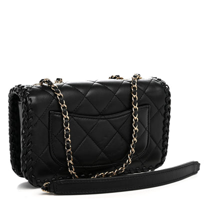 Lambskin Quilted Small Whipstitch Flap Bag Black