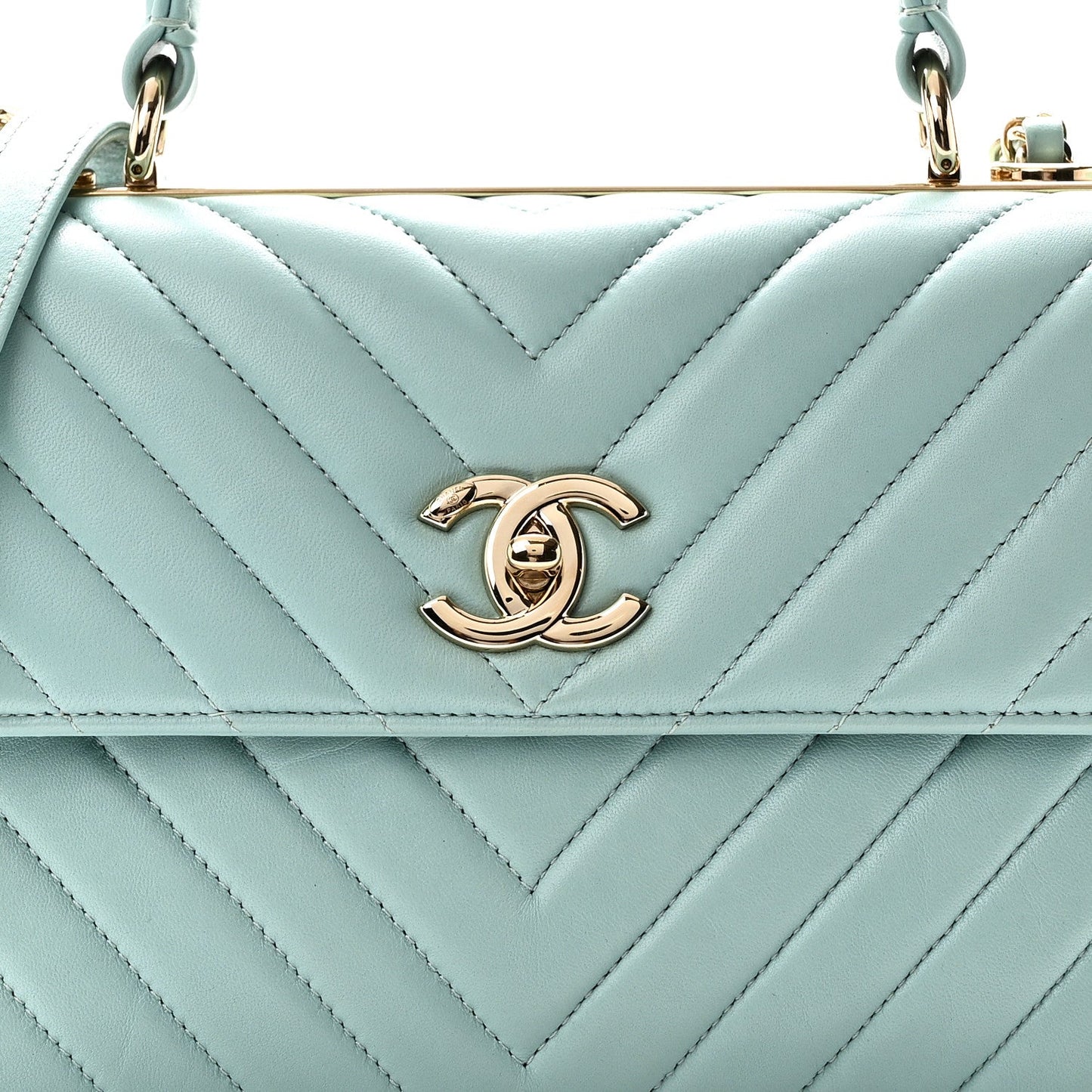 Lambskin Chevron Quilted Small Trendy CC Flap Dual Handle Bag Light Blue