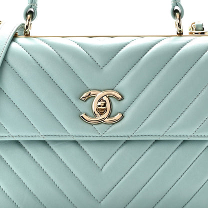 Lambskin Chevron Quilted Small Trendy CC Flap Dual Handle Bag Light Blue