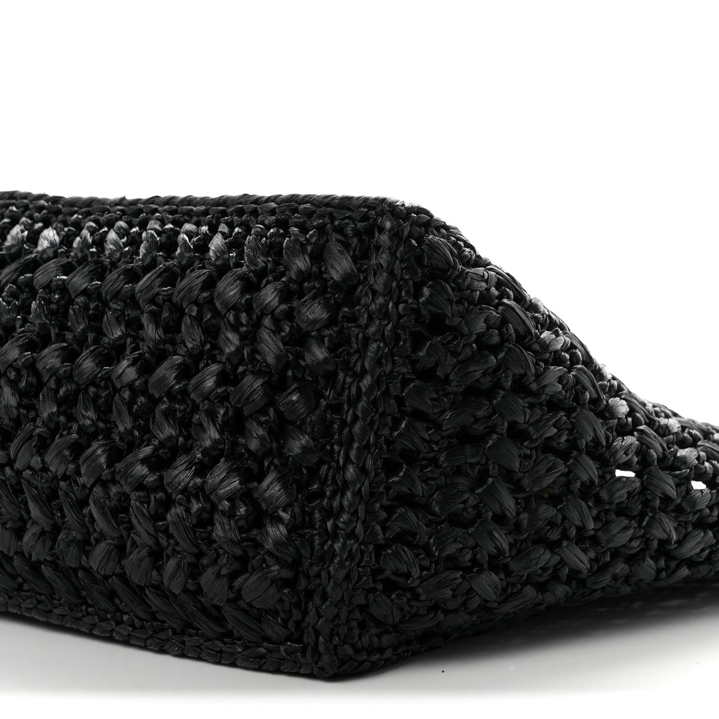Raffia Effect Calfskin Coco Beach Shopping Tote Black