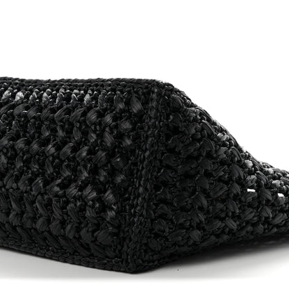 Raffia Effect Calfskin Coco Beach Shopping Tote Black