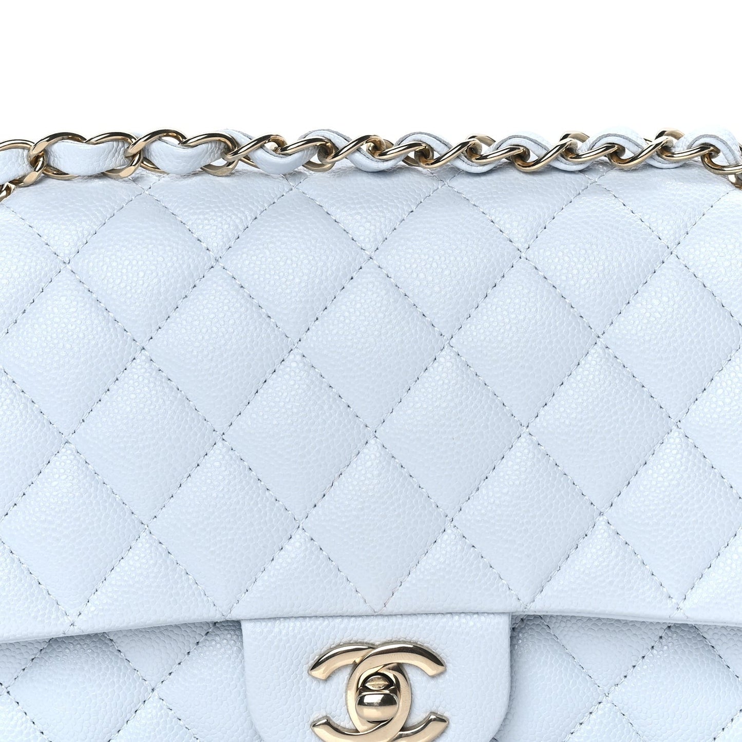 Caviar Quilted Medium Double Flap Light Blue