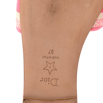 Canvas Toile de Jouy Embroidered Dway Flat Slide Sandals 37 Off White Pink