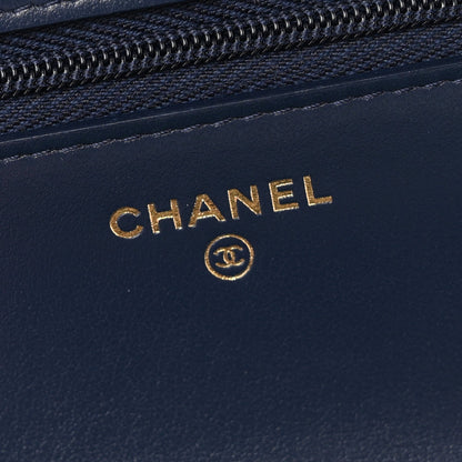 Denim Printed Wallet On Chain WOC Dark Blue