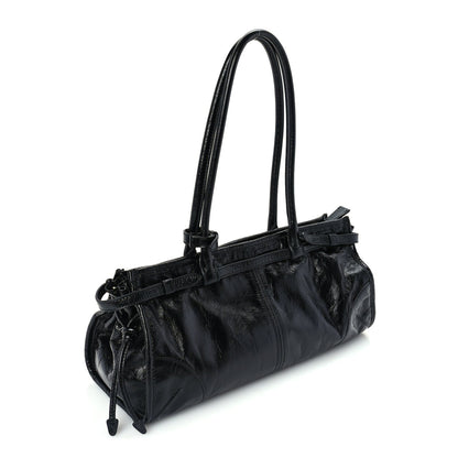 Glossy Calfskin Triangle Medium Bonnie Shoulder Bag Black
