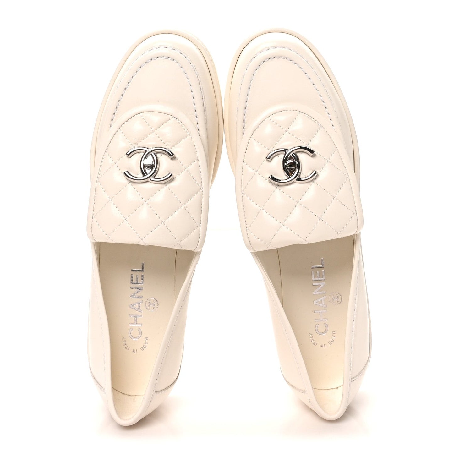Lambskin Quilted CC Turnlock Loafers 40 White