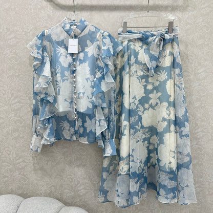 ZIMMER FLORAL PRINTED BLUE CHIFFON SET 269183
