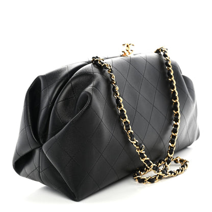 Lambskin Stitched Clutch With Chain Black