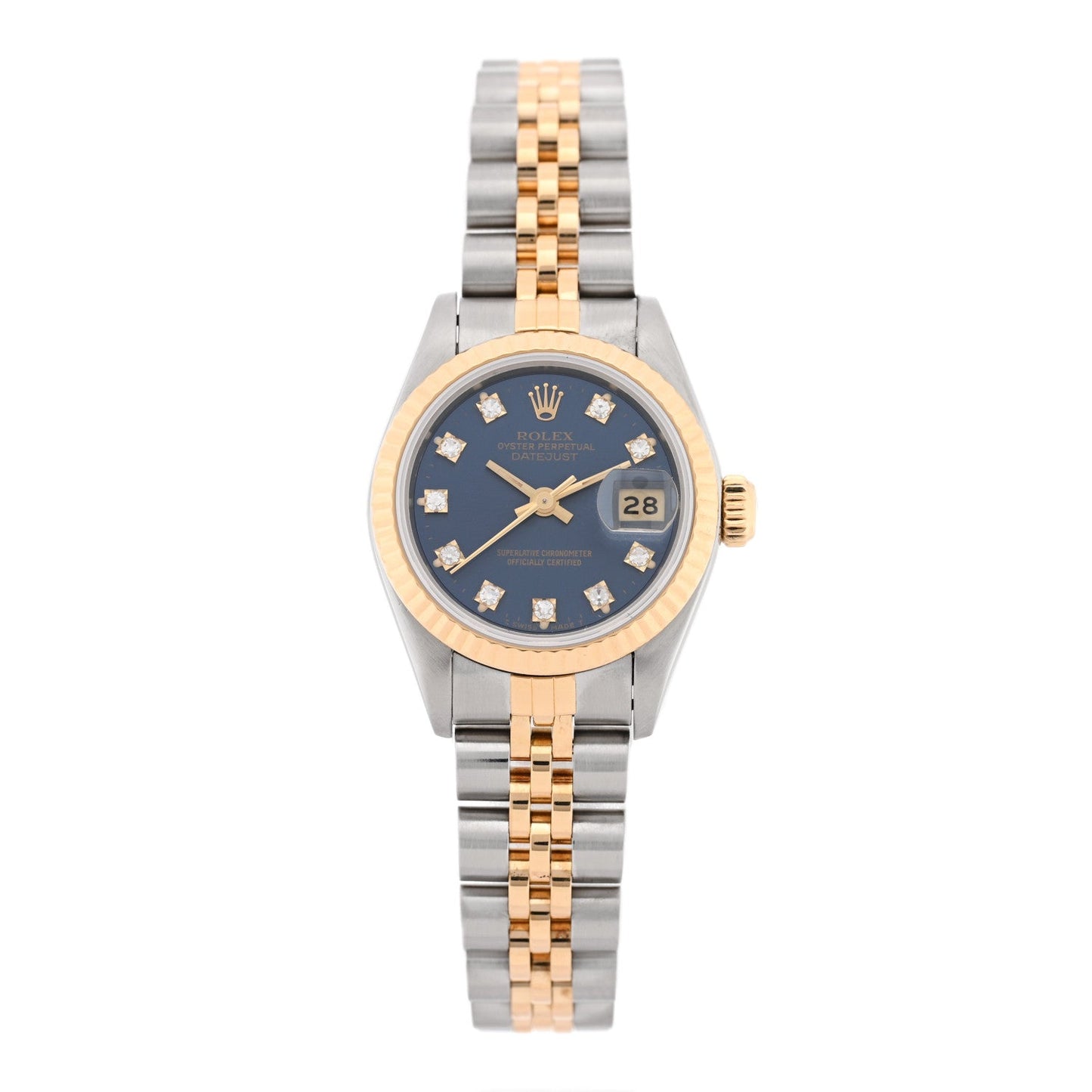 Stainless Steel 18K Yellow Gold Diamond 26mm Oyster Perpetual Datejust Watch Blue Gradient 69173