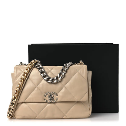 Lambskin Quilted Large Chanel 19 Flap Beige