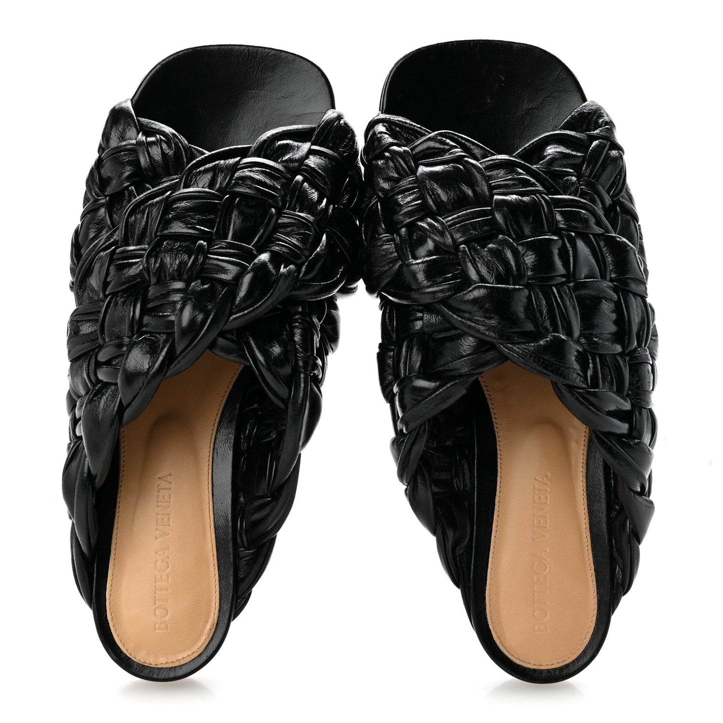 Shiny Nappa Intrecciato The Board Flat Sandals 36 Black