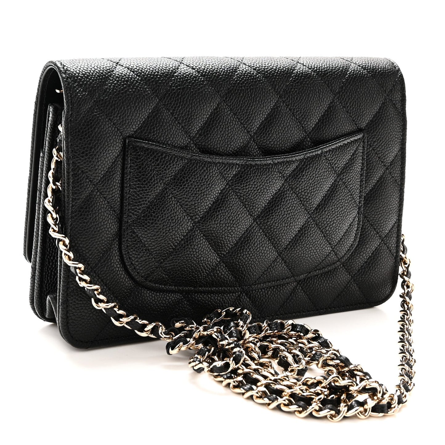 Caviar Quilted Bow Wallet On Chain WOC Black