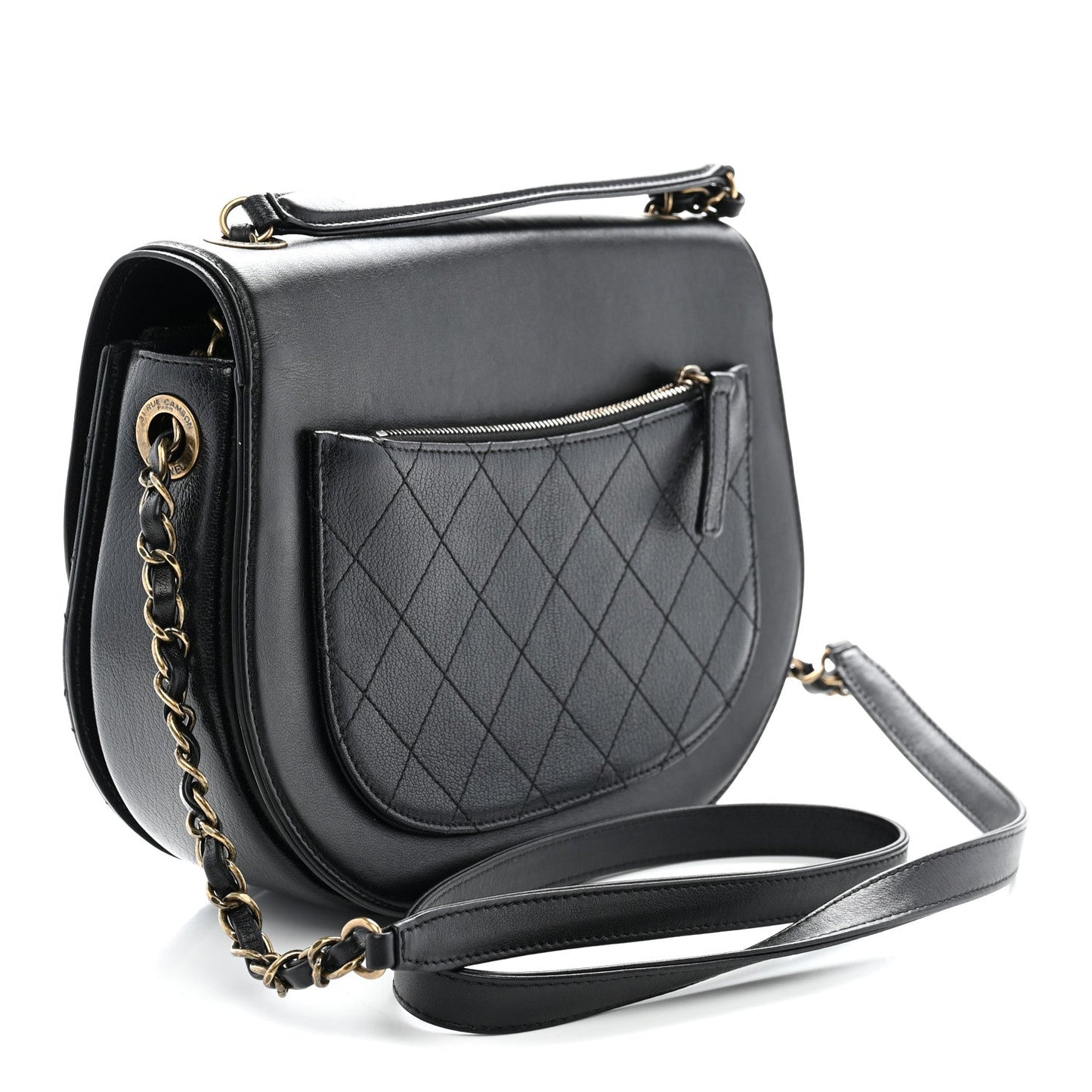 Shiny Calfskin Goatskin Quilted Medium Coco Curve Messenger Flap Black