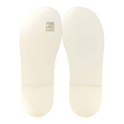 Patent Calfskin Camellia Thong Sandals 37.5 White