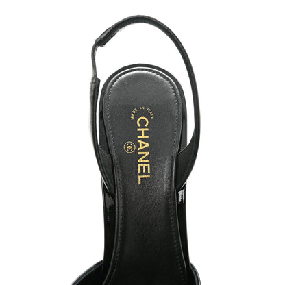 Lambskin Patent Calfskin Cap Toe CC Apple Slingback Pumps 38.5 Black
