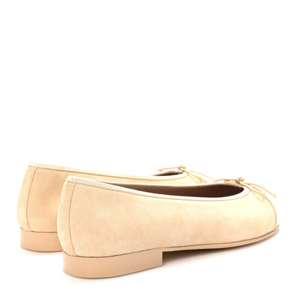 Suede Patent Calfskin Cap Toe CC Ballerina Flats 39.5 Beige