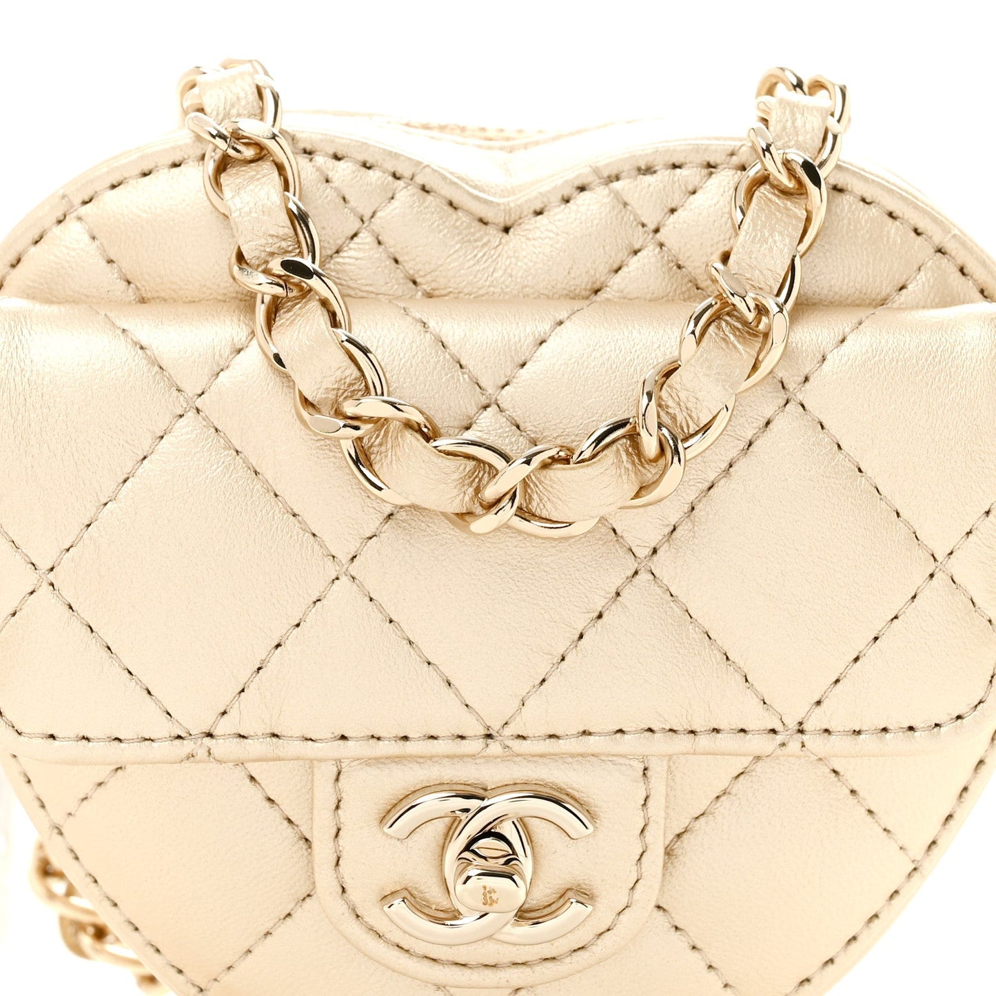 Metallic Lambskin Quilted CC In Love Heart Waist Belt Bag With Chain Gold