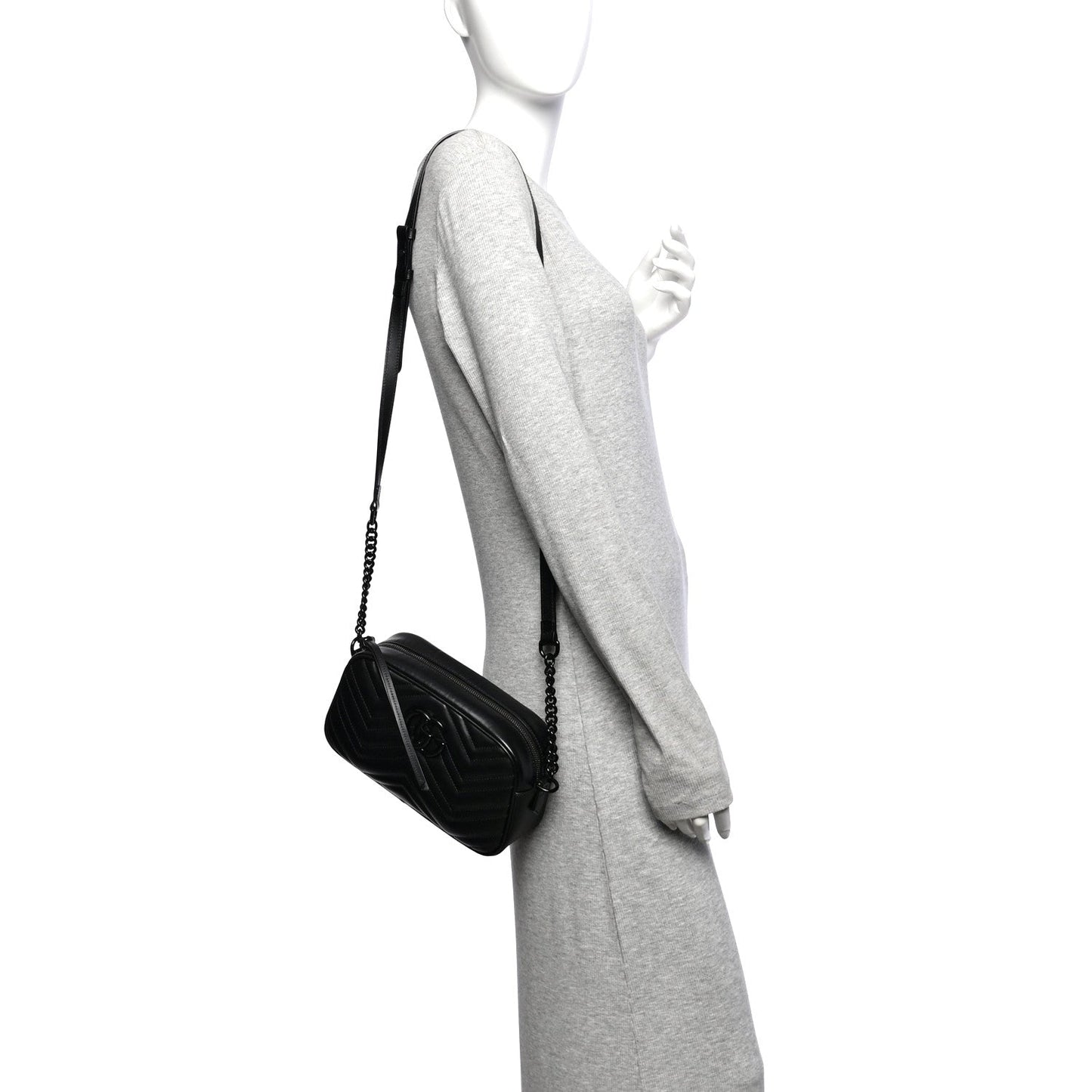 Calfskin Matelasse Monochrome Small GG Marmont Chain Shoulder Bag Black