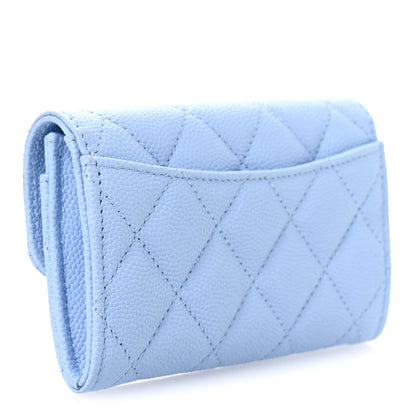 Caviar Quilted Flap Card Holder Wallet Light Blue