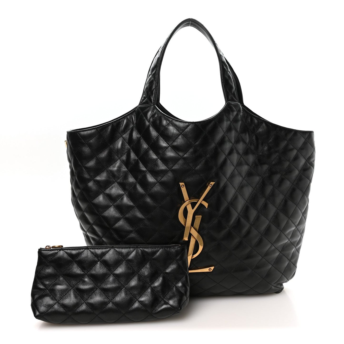 Lambskin Quilted Maxi Icare Shopping Tote Black
