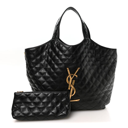 Lambskin Quilted Maxi Icare Shopping Tote Black