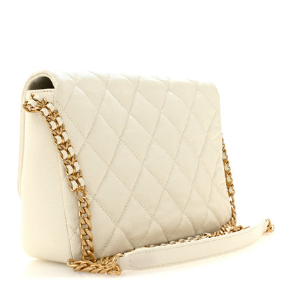 Shiny Caviar Quilted Large Chain Melody Flap White