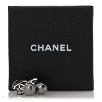 Ruthenium Pearl Crystal Baguette CC Drop Earrings Silver Grey