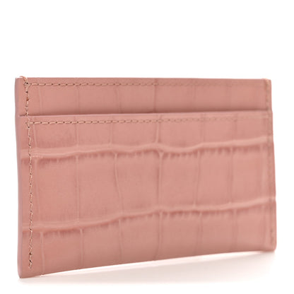 Calfskin Crocodile Embossed Crococo Card Holder Light Pink