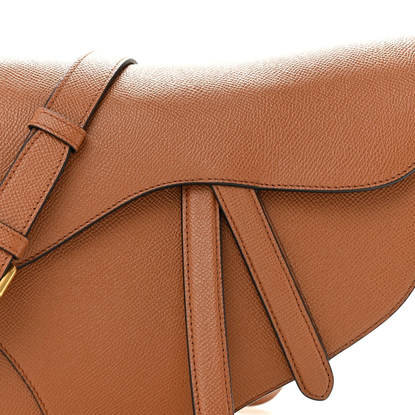 Grained Calfskin Saddle Bag With Strap Camello