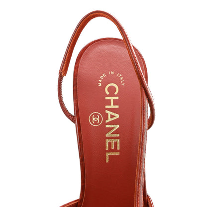 Calfskin Crocodile Embossed Patent Cap Toe Slingback Pumps 39 Dark Red White